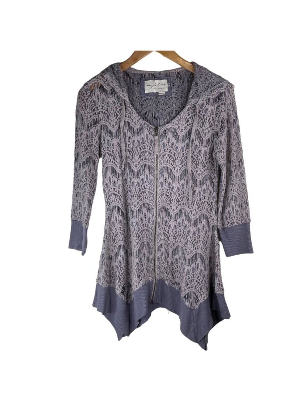 Evy’s Tree Lace Hoodie XS Jacket 3/4 Sleeve Full Zip Cotton Blend Gray Sharkbite